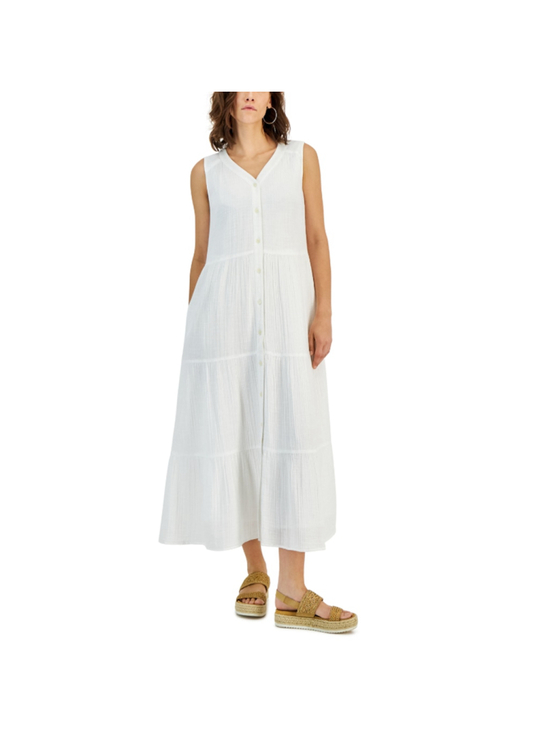 Style & Co. Dresses & Skirts - Style & Co. Size XL White Tiered 100% Cotton Button Front Maxi Dress NWT